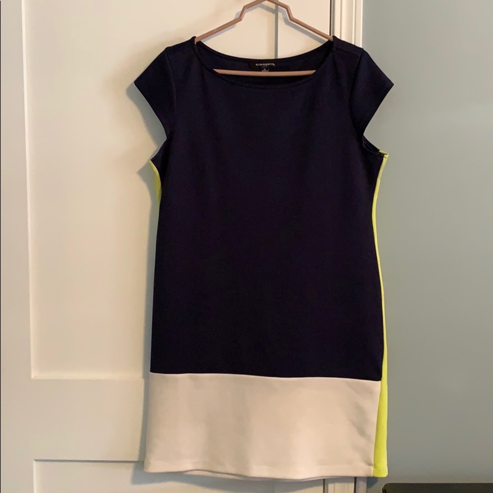 Navy, white and lime color block dress